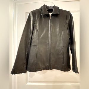 Liz Claiborne Soft Leather Jacket. Stitched edging, sleek pockets. Size Small.